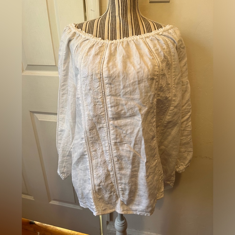 J.Jill Love Linen Embroidered Tunic Luxe Suprima Elbow Sleeve Tee(L) Boho Flowy - Picture 3 of 12